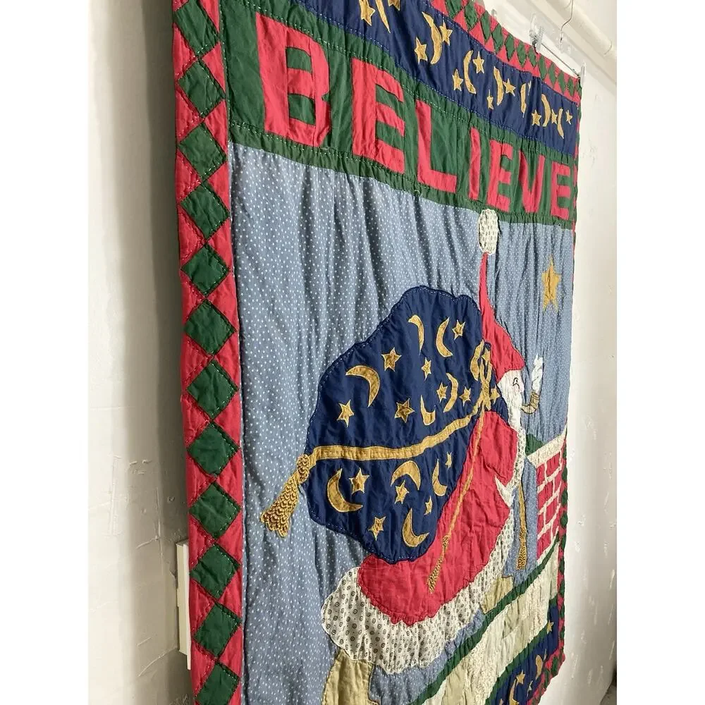 Vintage Folk Santa Christmas Art Wall Hanging Quilted Mary engelbreit Chimney ME